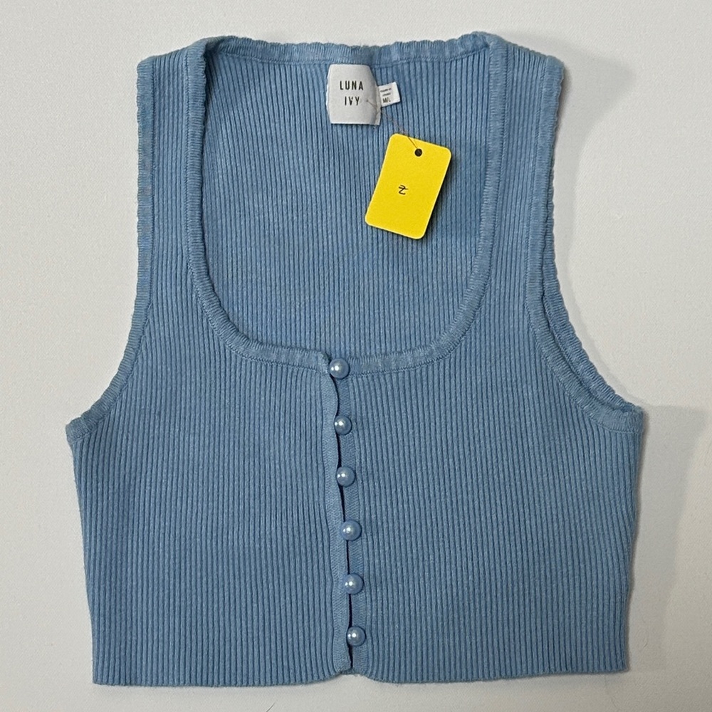 Luna Ivy Blue Ribbed Crop Top